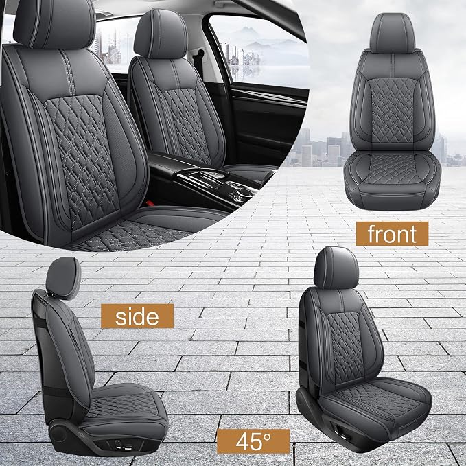 Pariitadin Leather Car Seat Covers Front Pair, Waterproof Breathable Faux - Image 2