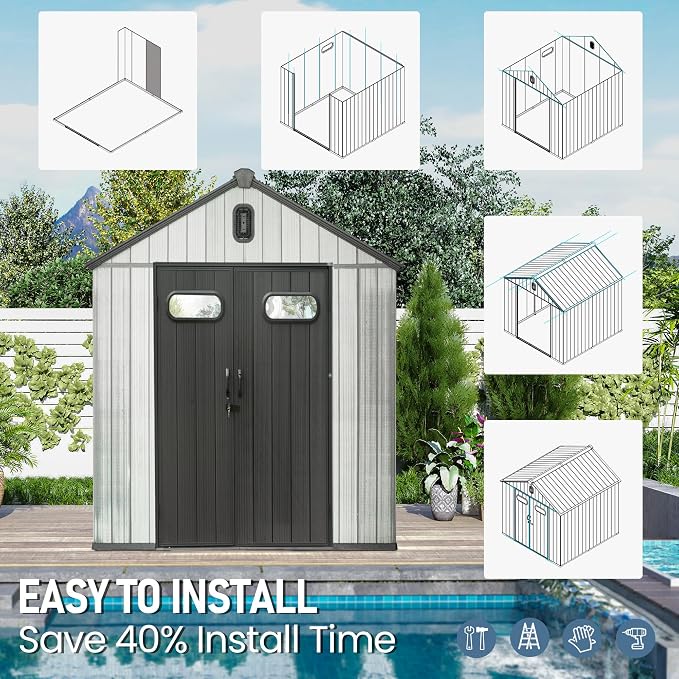 Domi 6x6 FT Outdoor Resin Storage Shed, All-Weather Double-Wall Storage Building - Image 9