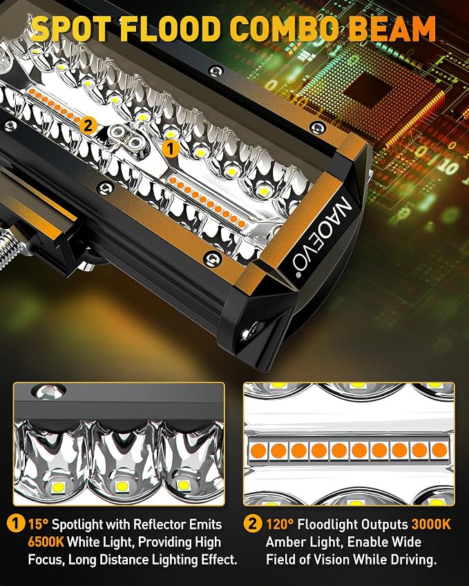 NAOEVO 7 Inch Light Bar, 240W 24, 000LM Offroad Fog/Driving Lights LED Pods - Image 4