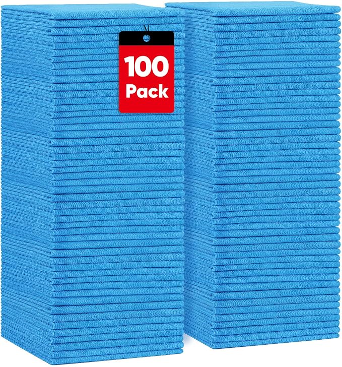 HOMEXCEL Blue Shop Towels 100 Pack, Reusable Microfiber Towels by HOMEXCEL