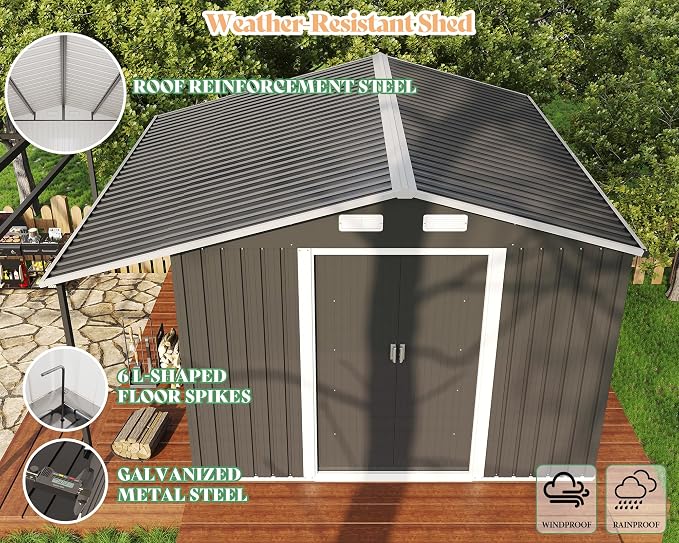 Jocisland 10.6x10.3x6.3 FT Galvanized Metal Storage Shed - Image 6