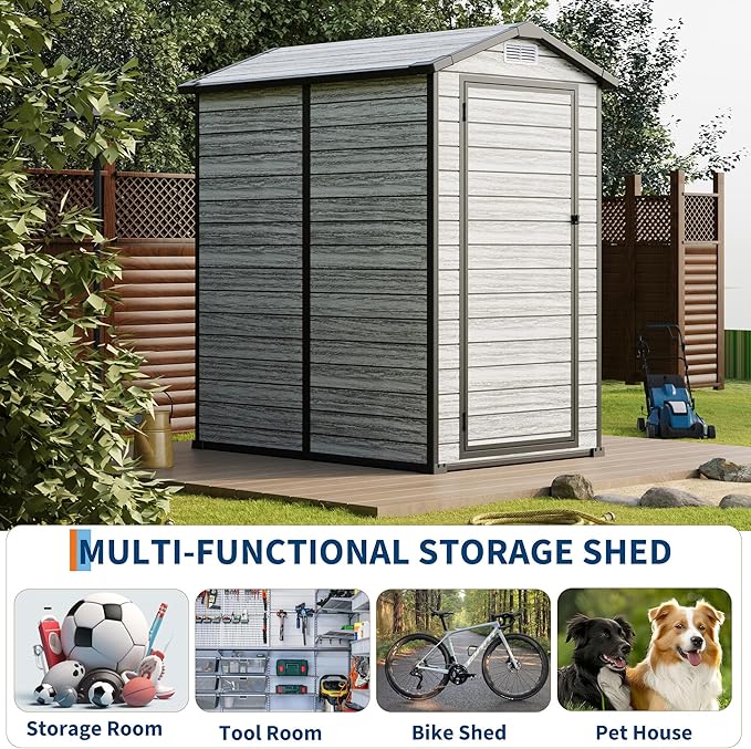 All-Weather Plastic Shed with Window, Outdoor Resin Garden Shed with Lockable - Image 6
