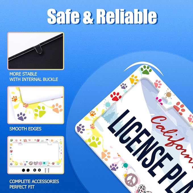 Dog Cat Paw License Plate Frame Colorful Paws License Plate Stainless Steel - Image 2