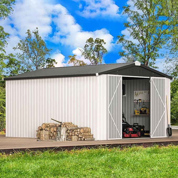 AECOJOY 10' x 14' Outdoor Storage Shed, 14x10 Large Metal Sheds & Outdoor - Image 6