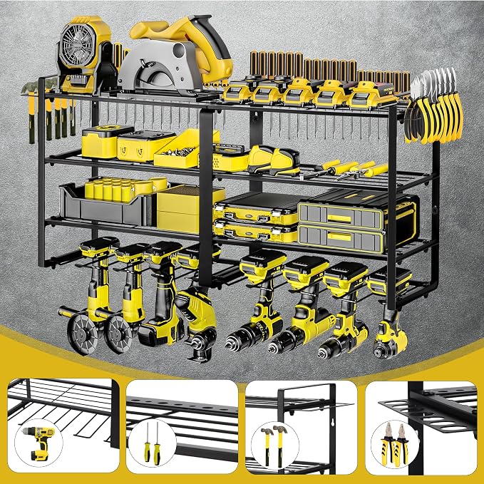 Metal Power Tool Organizer, Space-Saving Wall-Mounted Power Tool Rack, Holds 8 - Image 3