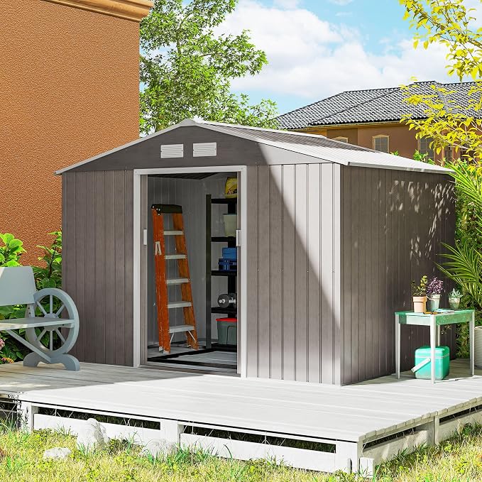 Outsunny 9' x 6' Outdoor Storage Shed, Garden Tool Metal Shed by Outsunny