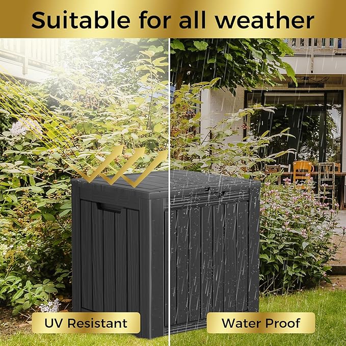 35 Gallon Lockable Resin Deck Box, Waterproof & UV-Resistant Outdoor Storage Box - Image 6