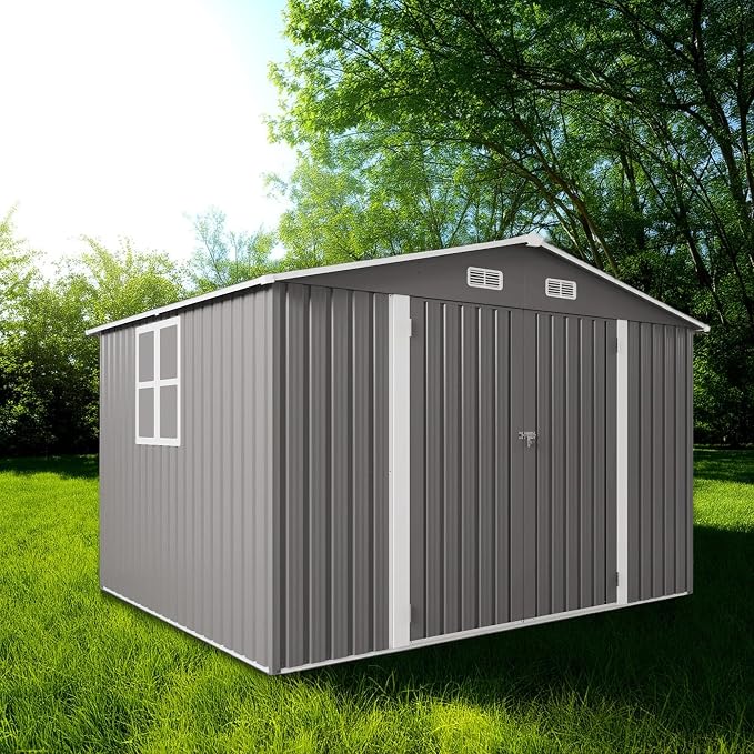 10 x 8 FT Large Outdoor Storage Shed w/Lockable Door, Heavy Duty Metal Garden - Image 2