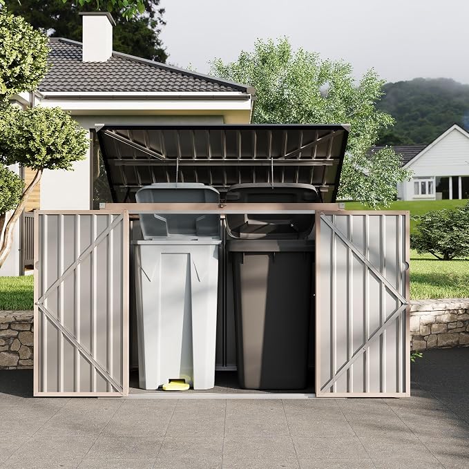 2 Trash Cans Metal Outdoor Storage, 3x6 FT Garbage Bin Storage Shed by RELJOFUM