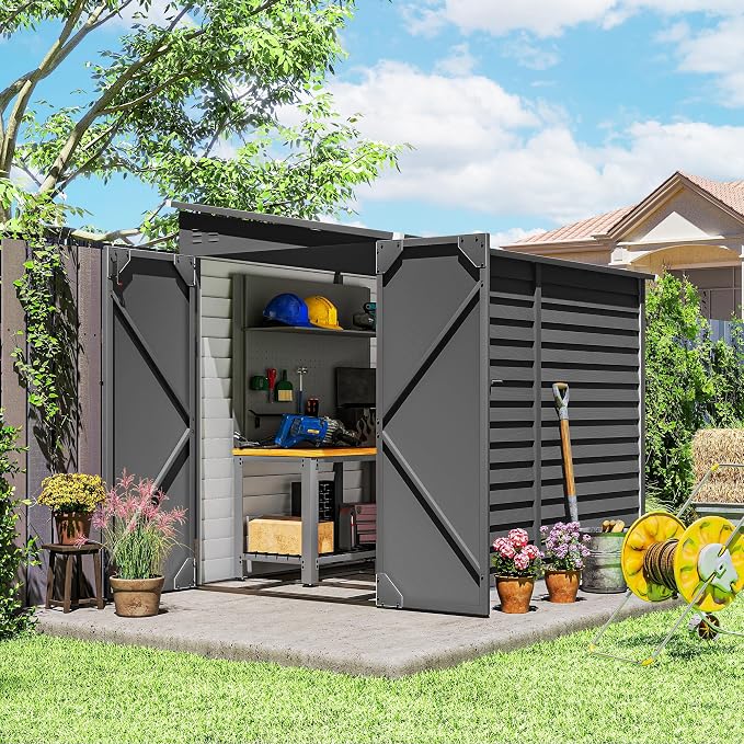 Outsunny 4.6' x 9' Steel Outdoor Storage Shed, Lean to Shed, Metal Tool House by Outsunny