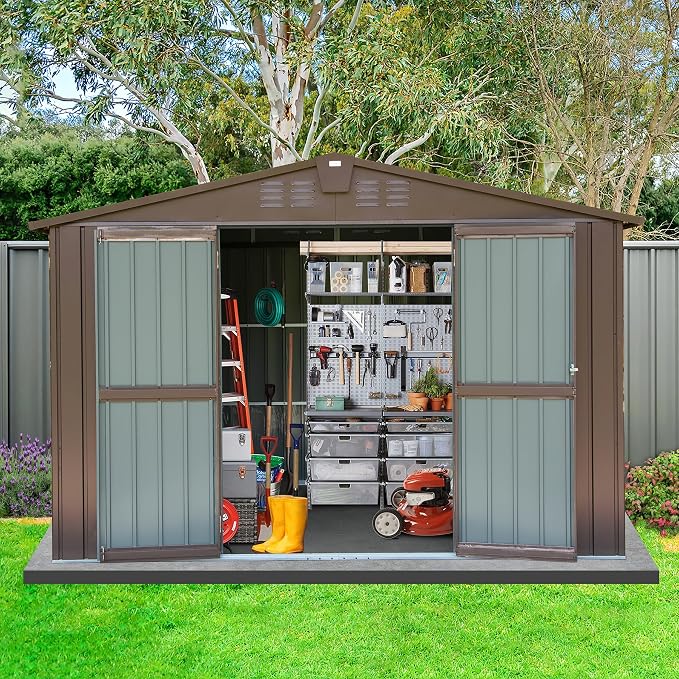 Domi Outdoor 10' x 8' Storage Shed, Metal Steel Utility Tool Shed Storage House by domioutdoorliving