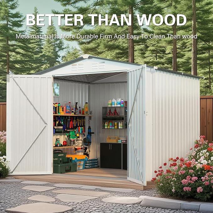 8 x 6 FT Outdoor Storage Shed, Metal Garden Tool Shed - Image 6