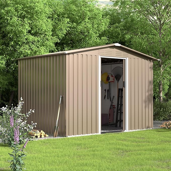 8FT x 6FT Metal Outdoor Storage Shed, Utility and Tool Shed Storage House by TrumbeakFurniture