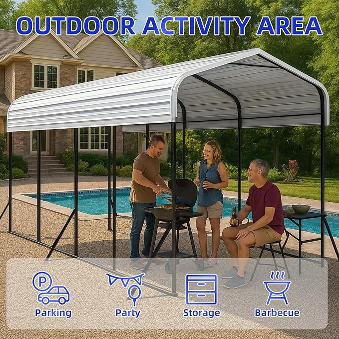 12x20 Metal Carport with Base Fixings Heavy Duty Garage Outdoor Chrome Plated - Image 9