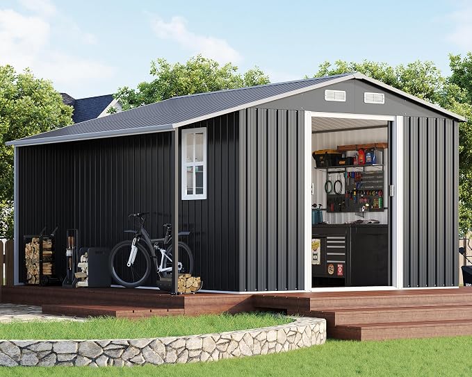 Jocisland 10.6x10.3x6.3 FT Galvanized Metal Storage Shed by Jocisland