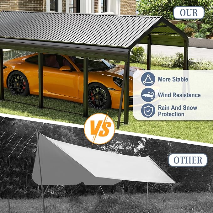 12x20 FT Metal Carport, Heavy Duty Car Port Canopy - Image 5