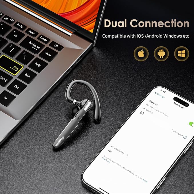Bluetooth Headset, Wireless Bluetooth Earpiece V5.0 Hands-Free Earphones - Image 4