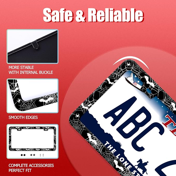 Bat Spider Web License Plate Frame Funny Gothic License Plate Frames Stainless - Image 2