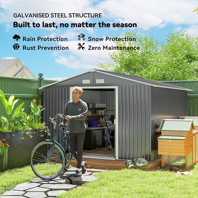 Outsunny 11' x 9' Outdoor Storage Shed, Garden Tool Metal Shed - Image 3