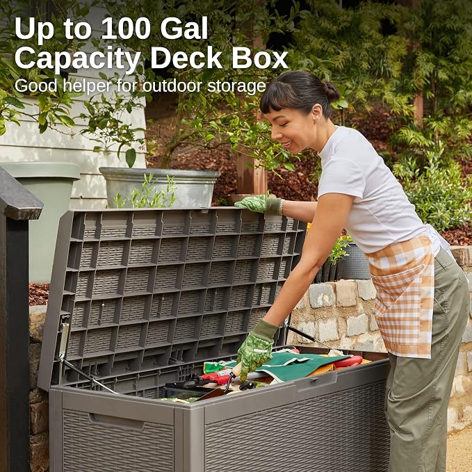 EAST OAK Outdoor Storage Box, 100 Gallon Deck Box, Waterproof Resin Storage - Image 4