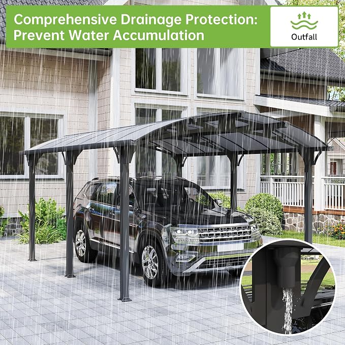 Real Relax 12x16ft Heavy Duty Metal Carport, Arch-Roof Polycarbonate Roof - Image 6