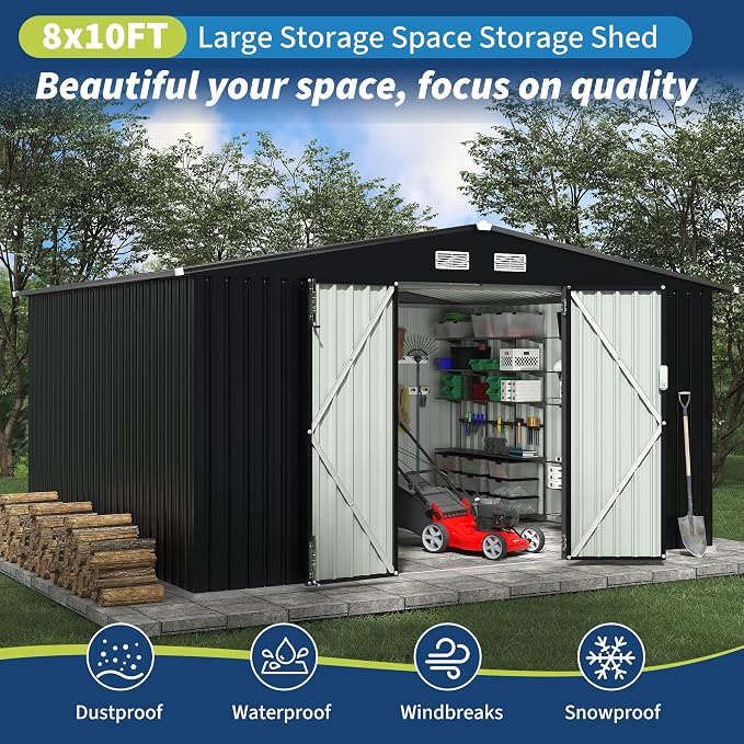 8x10x6.4 FT Outdoor Storage Sheds, Metal Garden Tool Shed - Image 7