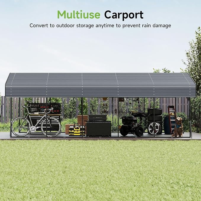 Real Relax 13' x 26' Heavy Duty Metal Carport, Outdoor Garage Car Shelter Shade - Image 4