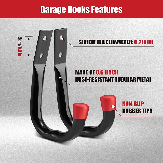 Sinoer 12 Pack Garage Hooks，9.8" & 3.5" Utility Storage Hook - Image 5