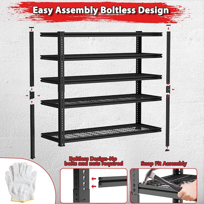 Storage Shelves 2PCS, Garage Shelving Heavy Duty 2400LBS Capacity, 5 Tier - Image 3