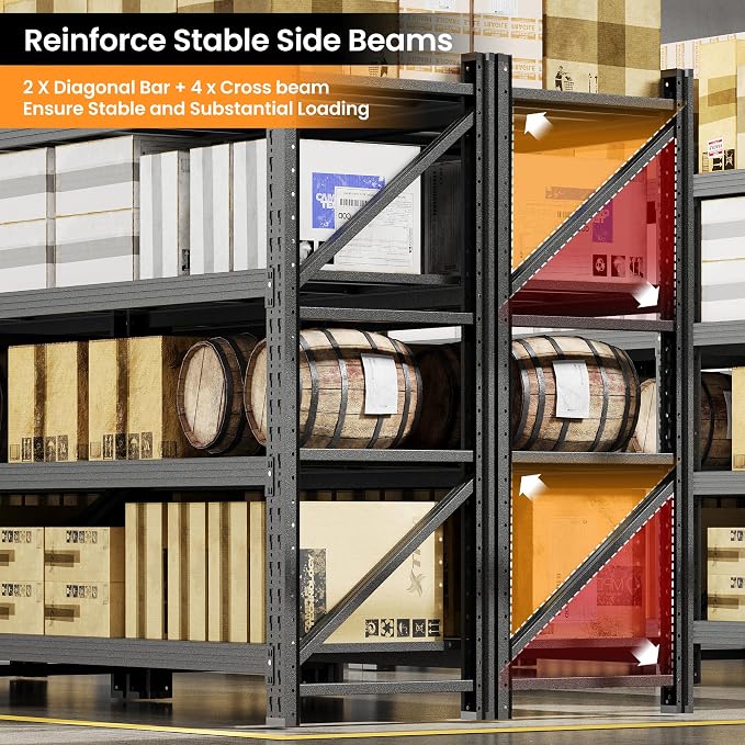75” W Heavy Duty Metal Shelf, 8000LBS Metal Garage Shelving Units, 4 Tier - Image 8