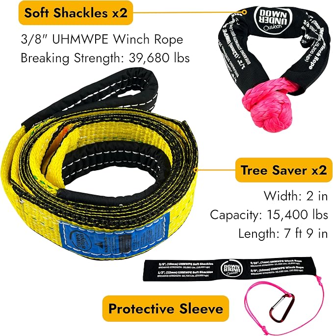 DOWN UNDER OUTDOORS Game/Log/4x4 Recovery Kit, Deer Drag, 650 ft of 9/32” Winch - Image 3