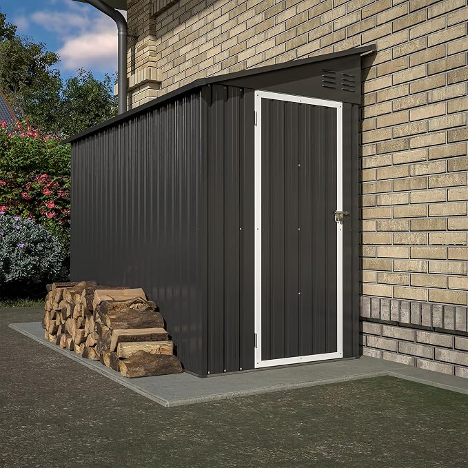 Shed Lean to Storage Shed, Outdoor 4' x 8' Metal Wall Side Storage Sheds & by LZBEITEM