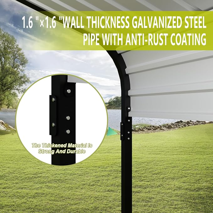 12x20x8.7 FT Carport with Galvanized Steel Roof, Heavy Duty Metal Carport Canopy - Image 6