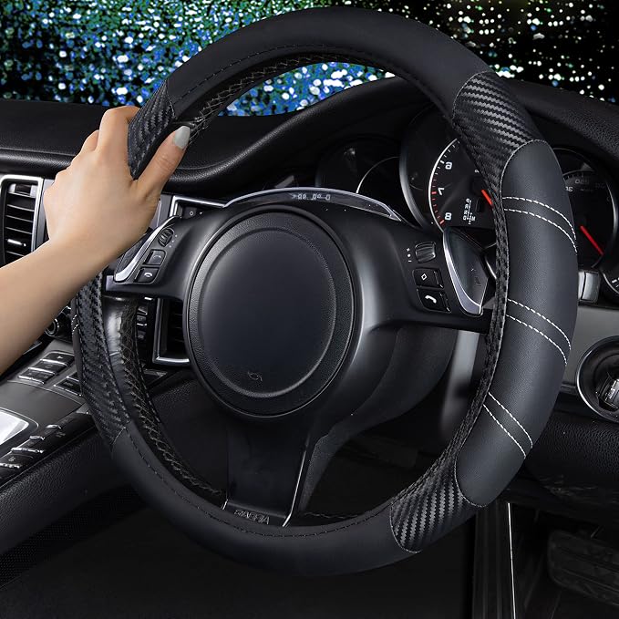 CAR PASS Line Rider Microfiber Leather Sporty 14.5-15 inch Steering Wheel Cover - Image 3