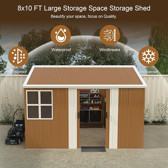 10 x 8 FT Outdoor Storage Shed, Metal Garden Tool Shed - Image 4