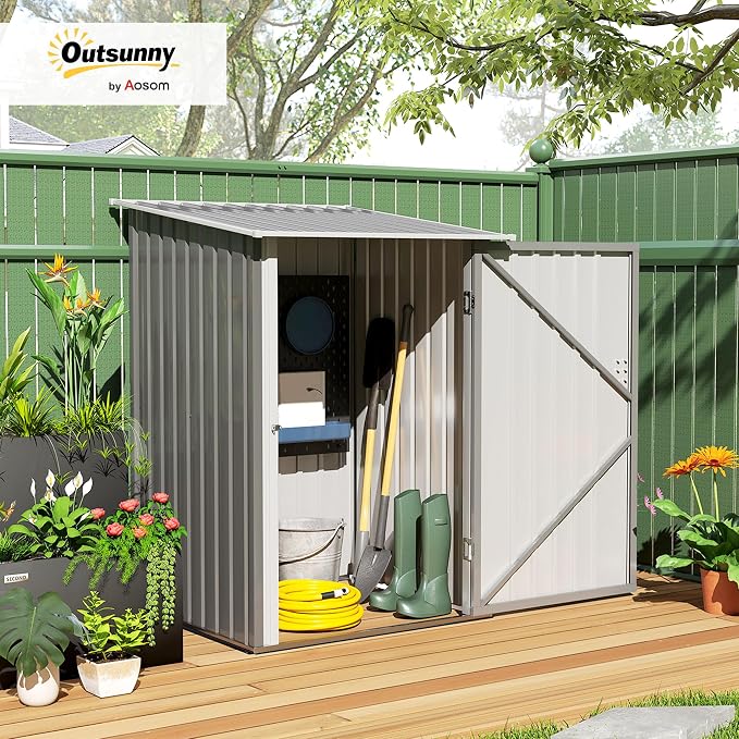 Outsunny 3.3' x 3.4' Outdoor Storage Shed, Metal Garden Tool House - Image 2
