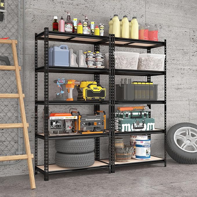 2 Pack 5 Tier Garage Shelving Unit, Adjustable Garage Storage Utility Rack - Image 2