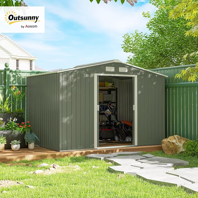 Outsunny 9' x 6' Outdoor Storage Shed, Garden Tool Metal Shed - Image 2