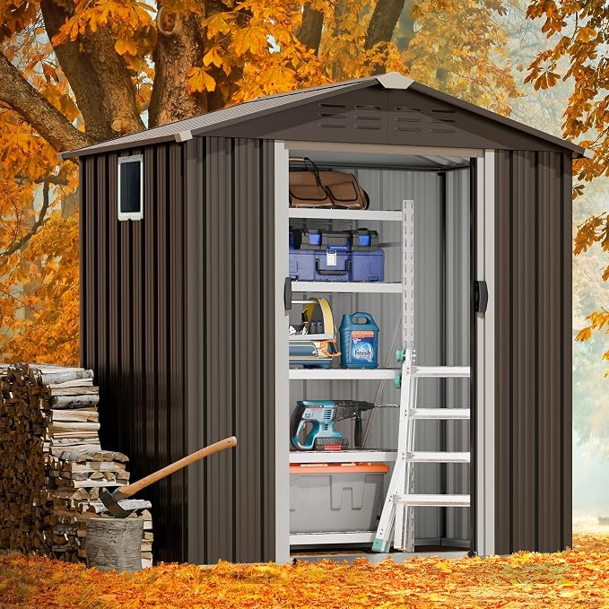 JYQAQA 6x4 FT Outdoor Garden Storage Shed, Waterproof Metal Garden Sheds - Image 3