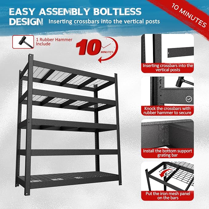 MUPATER 59.84”W × 24.02”D × 71.65”H Heavy Duty Metal Storage Shelves, 3000 LBS - Image 6