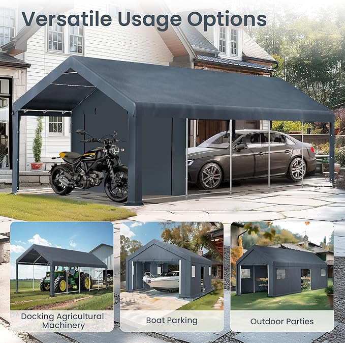 PHI VILLA 13'x24'x9.6' Outdoor Portable Storage Shelter Shed Garage - Image 6