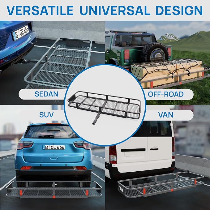 Bonnlo 60''X 20''X6'' Folding Hitch Mount Cargo Carrier Basket - Image 8