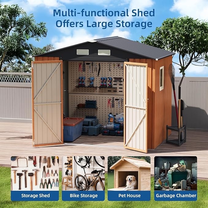 8x6FT Outdoor Storage Shed, Metal Garden Shed - Image 5