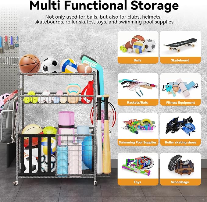 HOMREST Sports Equipment Storage, Ball Storage, Ball Holder, Garage Sports - Image 7