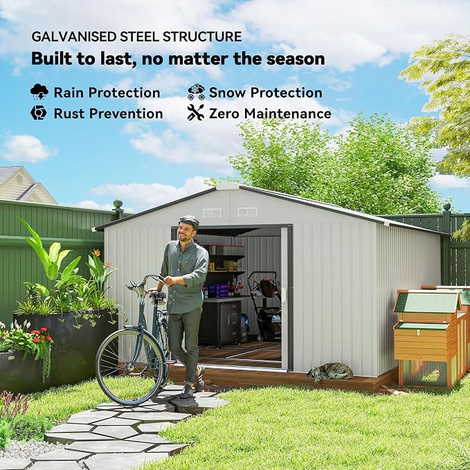 Outsunny 11' x 13' Outdoor Storage Shed, Garden Tool Metal Shed - Image 3