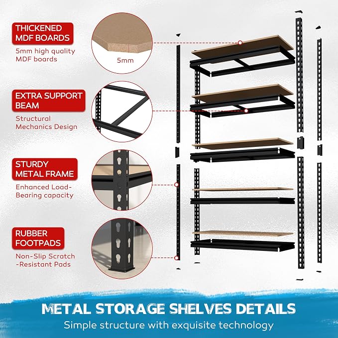 MUPATER 36" W x 18" D x 72" H Metal Storage Shelves, Heavy Duty Utility Shelf - Image 8
