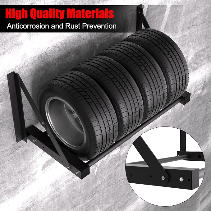 Wall Mount Folding Tire Rack, 32 to 48 Inches Wide Adjustable Tire Storage Rack - Image 2