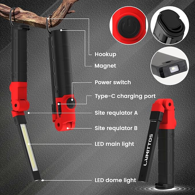 Rechargeable Work Light 2200mAh Magnetic LED Work Light Flashlight Mechanic - Image 7