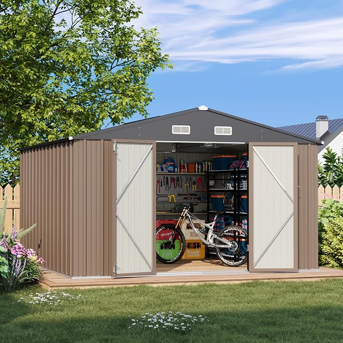 Patiowell 10 x 10 FT Outdoor Storage Shed, Metal Yard Shed by Patiowell