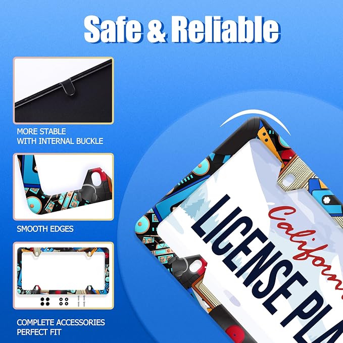 Music License Plate Frame Retro Music Cassettes License Plate Stainless Steel - Image 2
